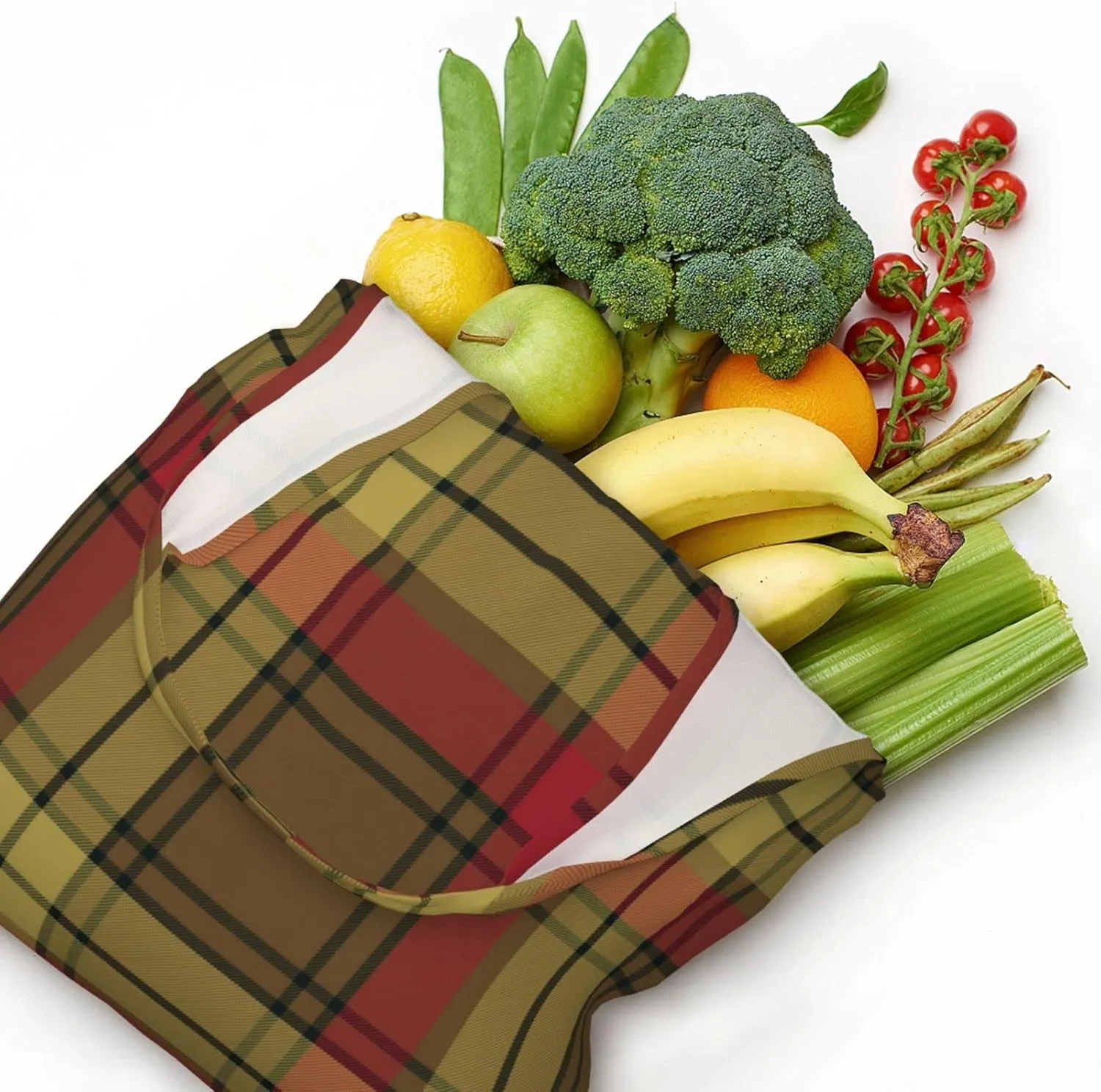 Canvas Shoulder Tote Bags For Women And Men, Reusable Grocery Bags, Large Capacity Clelland Modern Tartan Printed