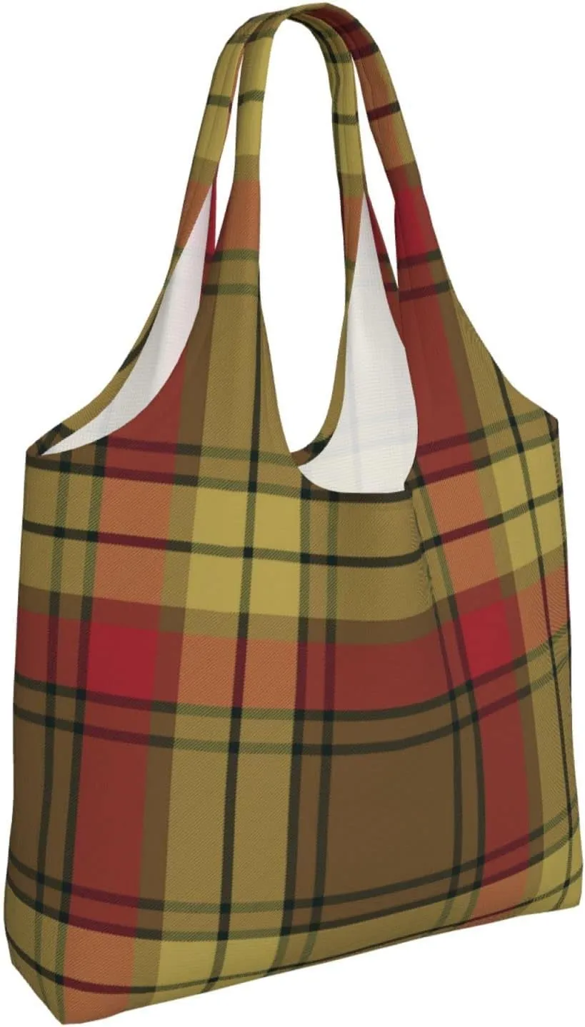 Canvas Shoulder Tote Bags For Women And Men, Reusable Grocery Bags, Large Capacity Clelland Modern Tartan Printed