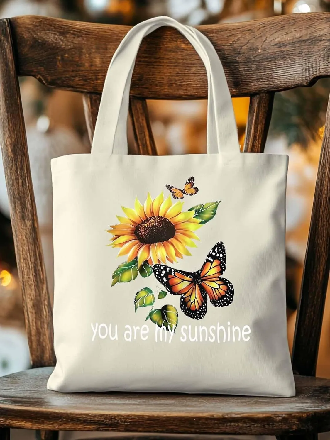 Canvas Tote Bag Butterfly Sunflower Watercolor Reusable Grocery Shopping Bags Sunshine Quote Large Canvas