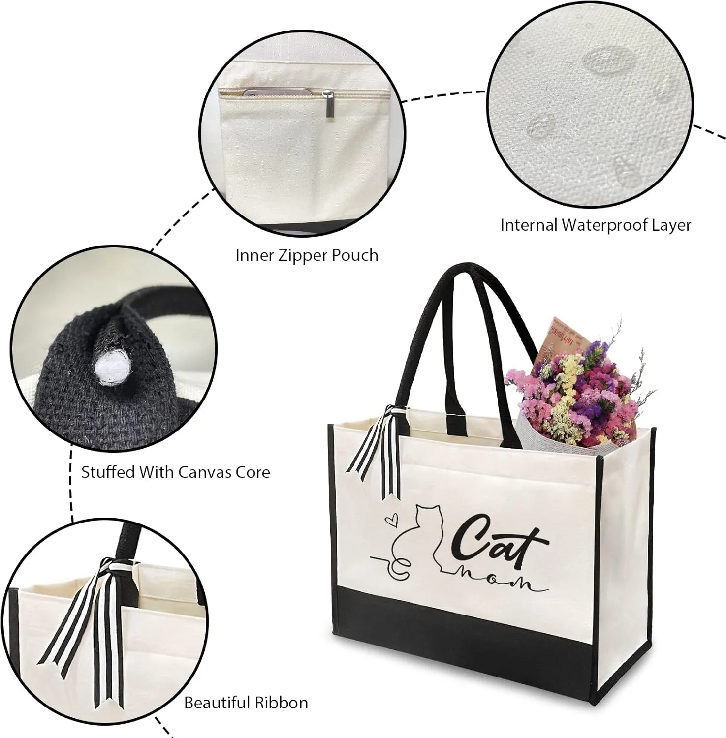 Canvas Tote Bag for Women - Beach Bag, Cat Lovers Tote, Bride & Bridesmaid Gift