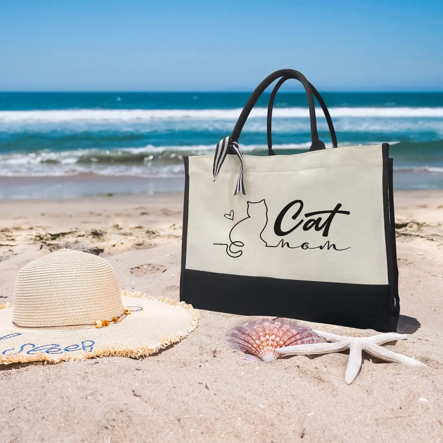 Canvas Tote Bag for Women - Beach Bag, Cat Lovers Tote, Bride & Bridesmaid Gift
