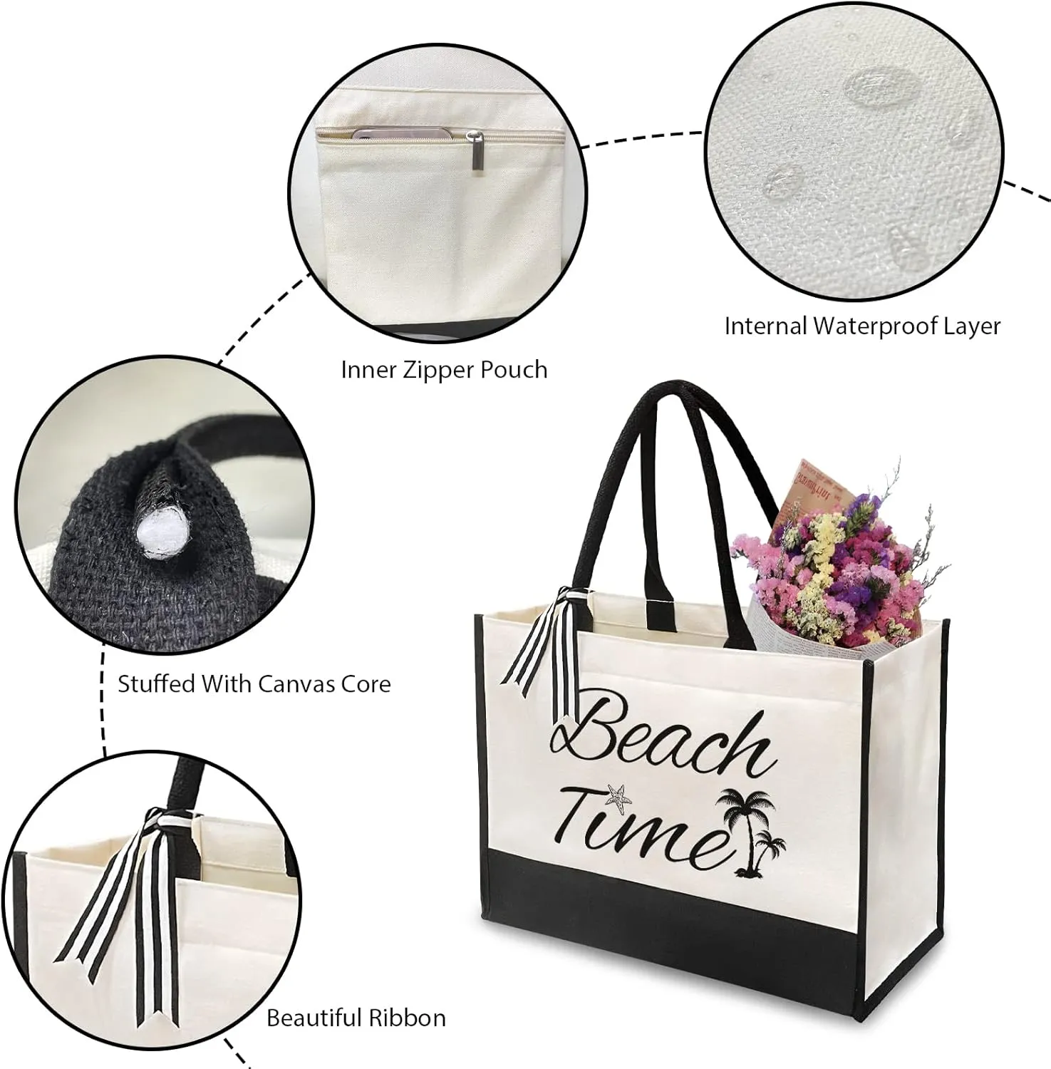 Canvas Tote Bag for Women - Beach Bag, Cat Lovers Tote, Bride & Bridesmaid Gift