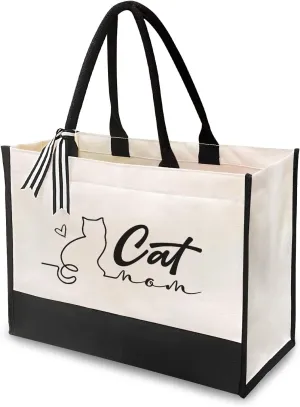 Canvas Tote Bag for Women - Beach Bag, Cat Lovers Tote, Bride & Bridesmaid Gift