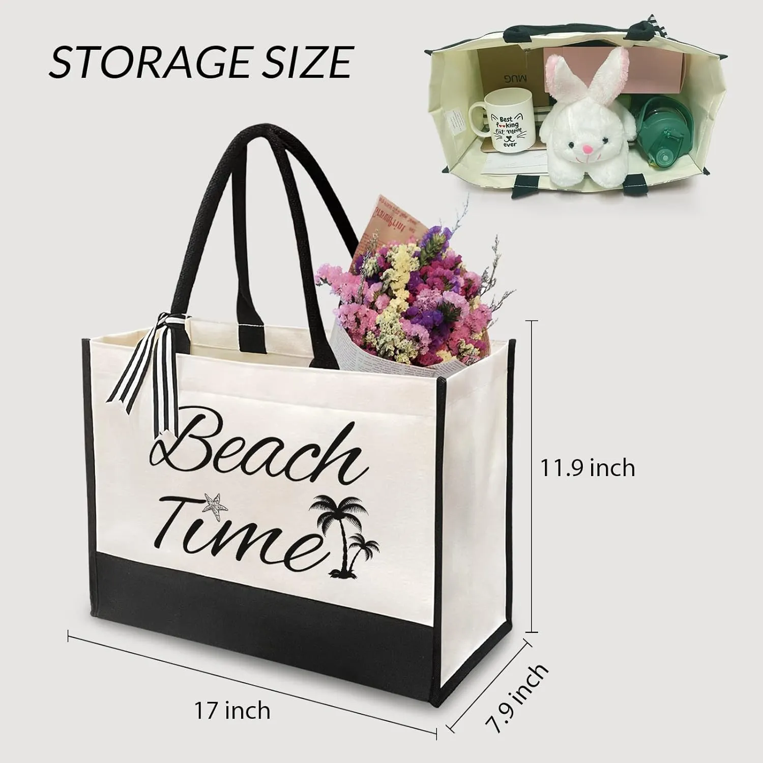 Canvas Tote Bag for Women - Beach Bag, Cat Lovers Tote, Bride & Bridesmaid Gift