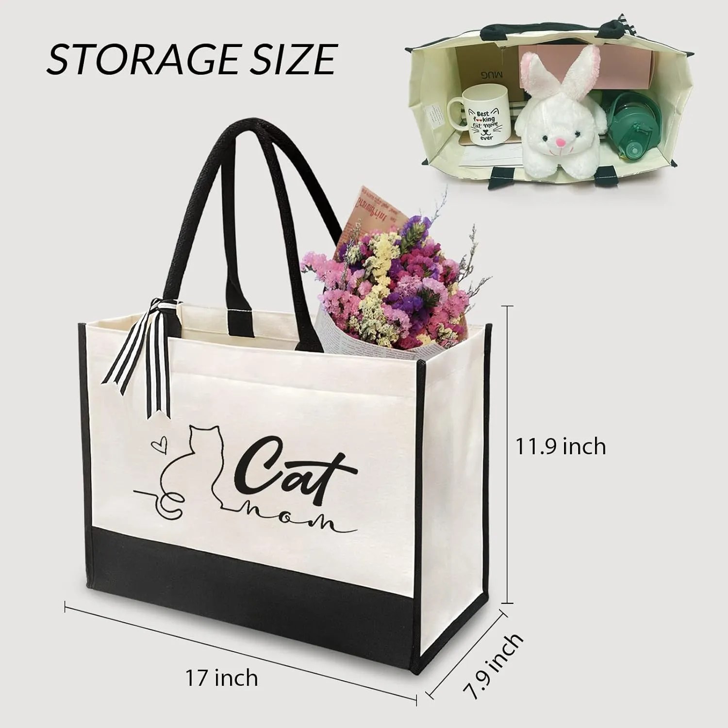 Canvas Tote Bag for Women - Beach Bag, Cat Lovers Tote, Bride & Bridesmaid Gift