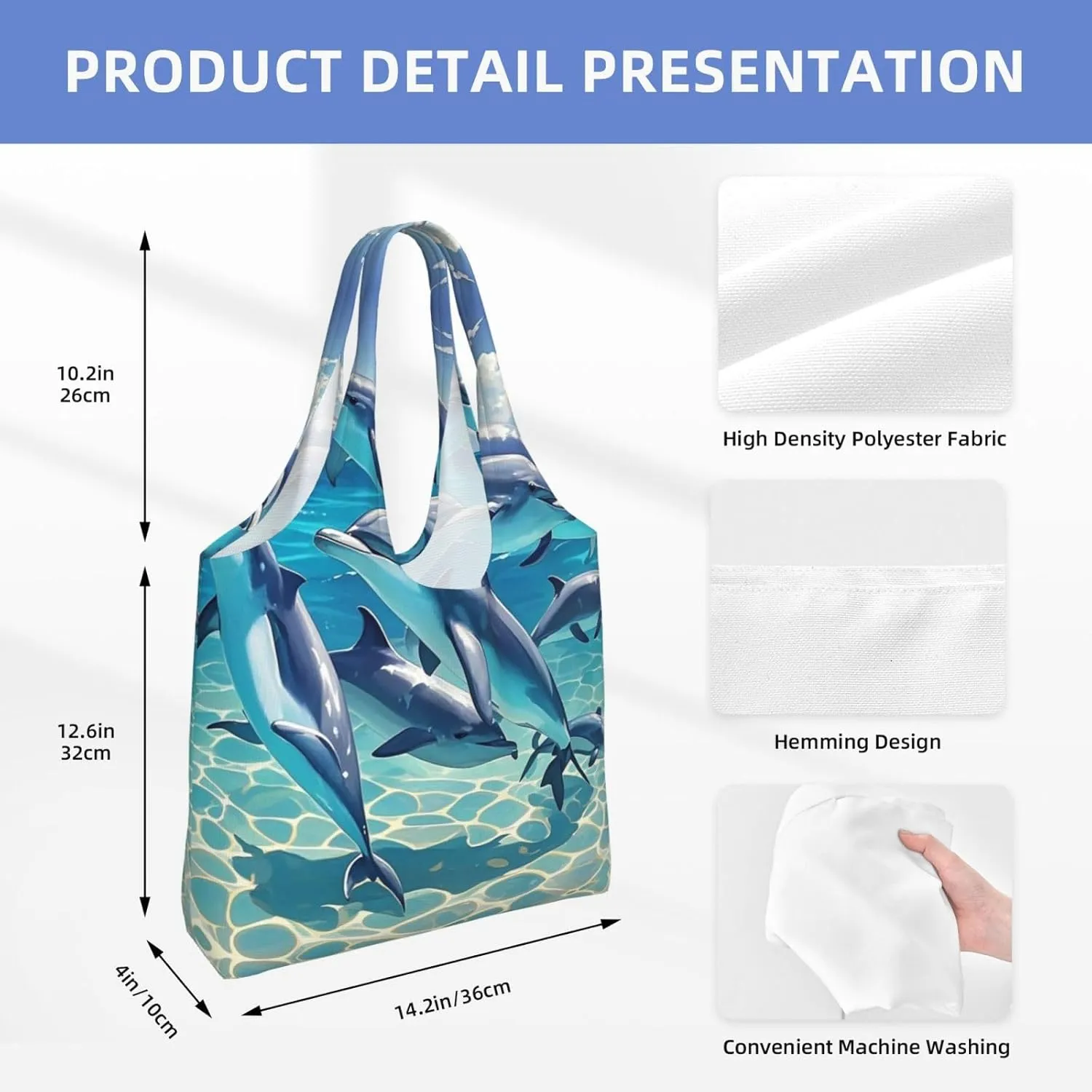 Canvas Tote Bag Lightweight Reusable Grocery Shopping Bag Dreamy Gradient Mermaid Scales Handbag for Women Men