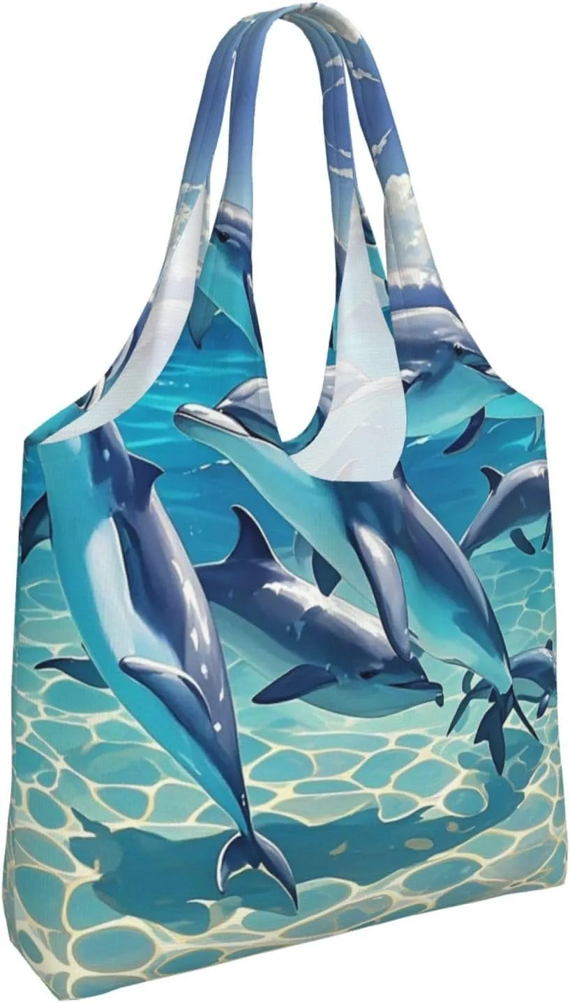 Canvas Tote Bag Lightweight Reusable Grocery Shopping Bag Dreamy Gradient Mermaid Scales Handbag for Women Men