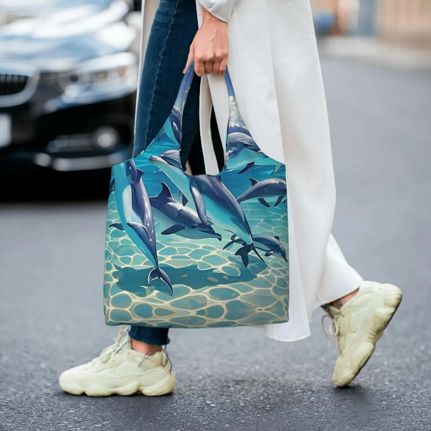 Canvas Tote Bag Lightweight Reusable Grocery Shopping Bag Dreamy Gradient Mermaid Scales Handbag for Women Men