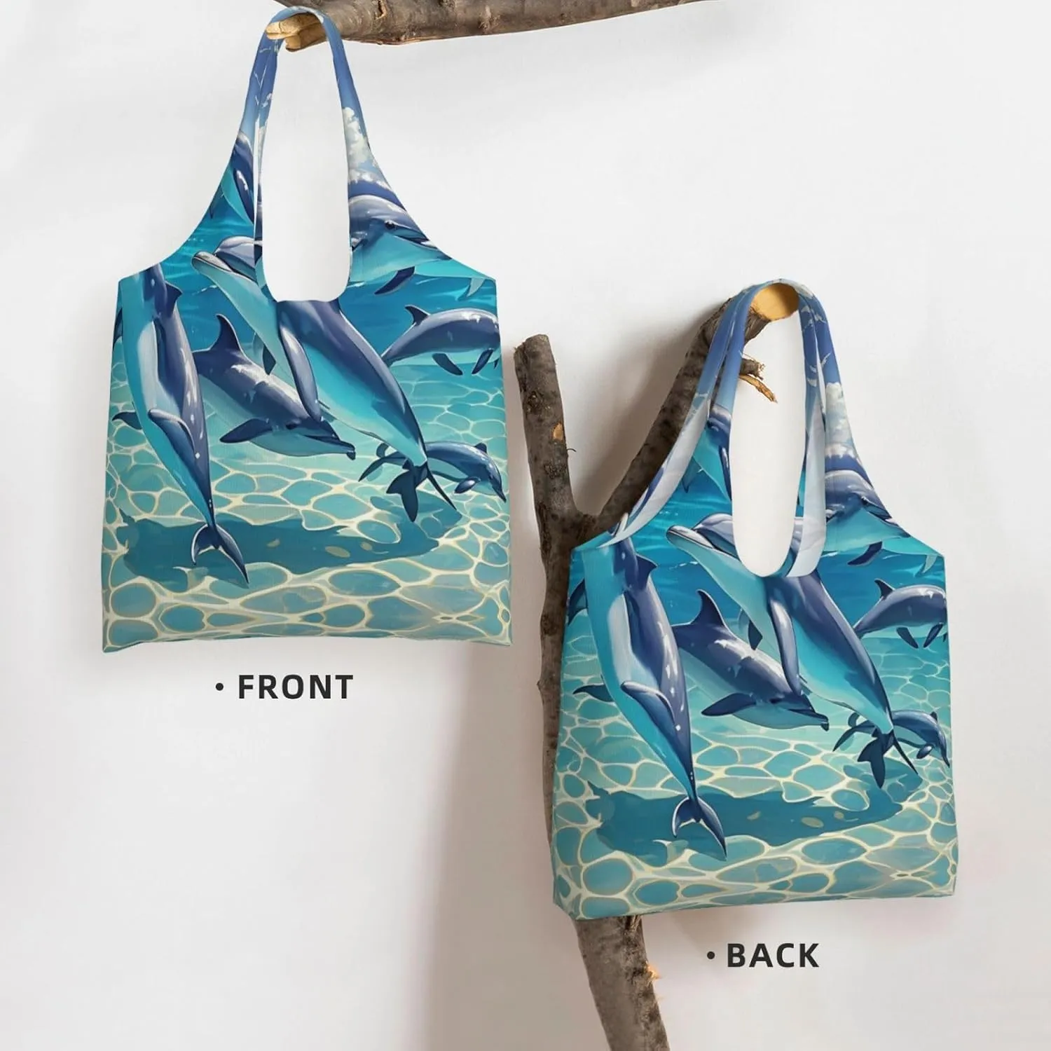 Canvas Tote Bag Lightweight Reusable Grocery Shopping Bag Dreamy Gradient Mermaid Scales Handbag for Women Men