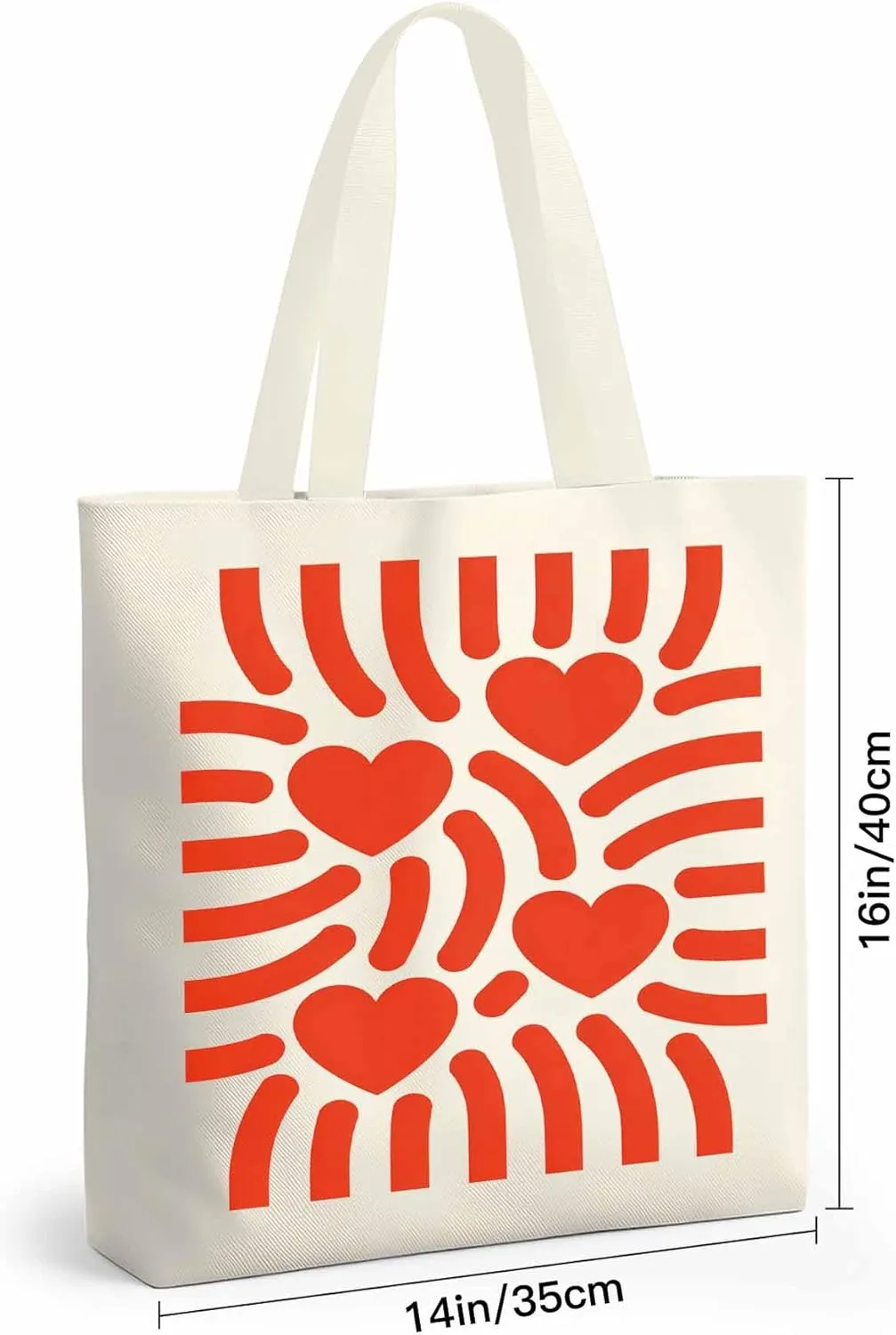 Canvas Tote Bag Red Love Heart Stripes Reusable Grocery Shopping Bags with Handle, Romance Large Canvas