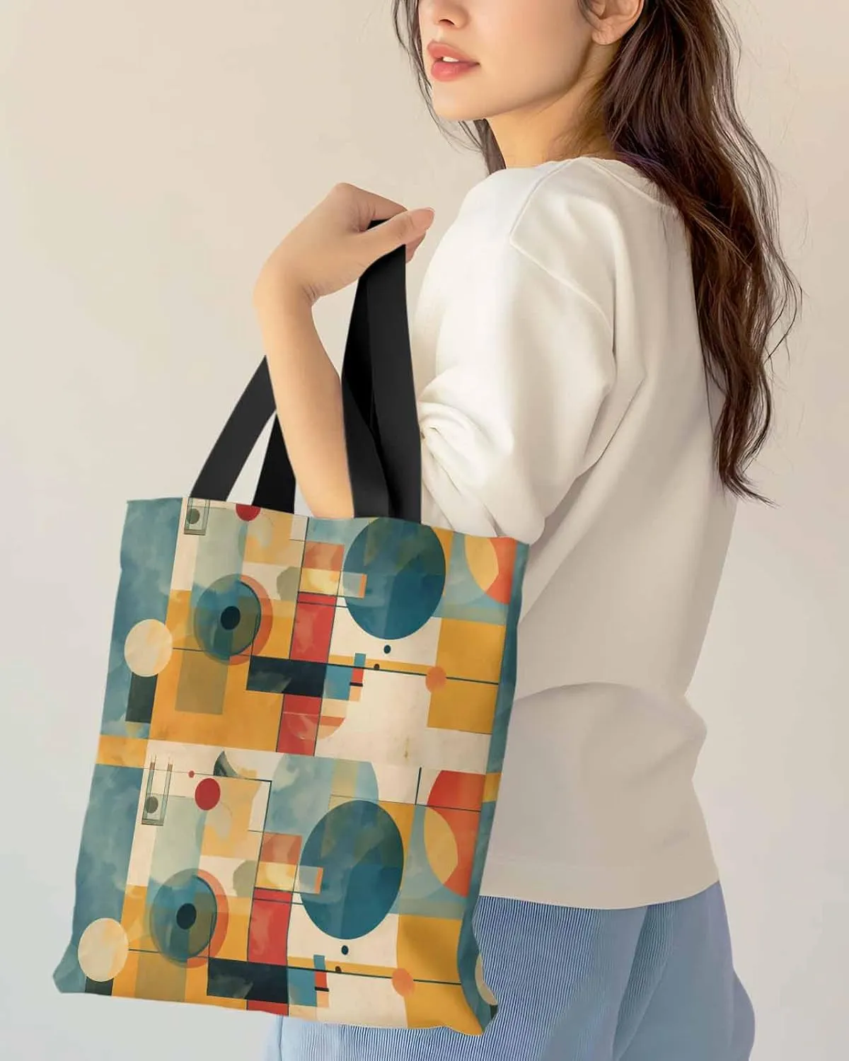 Canvas Tote Bag Retro Abstract Oil Painting Impressionist Design Reusable Grocery Shopping Bags Shoulder Bag for Gym Work