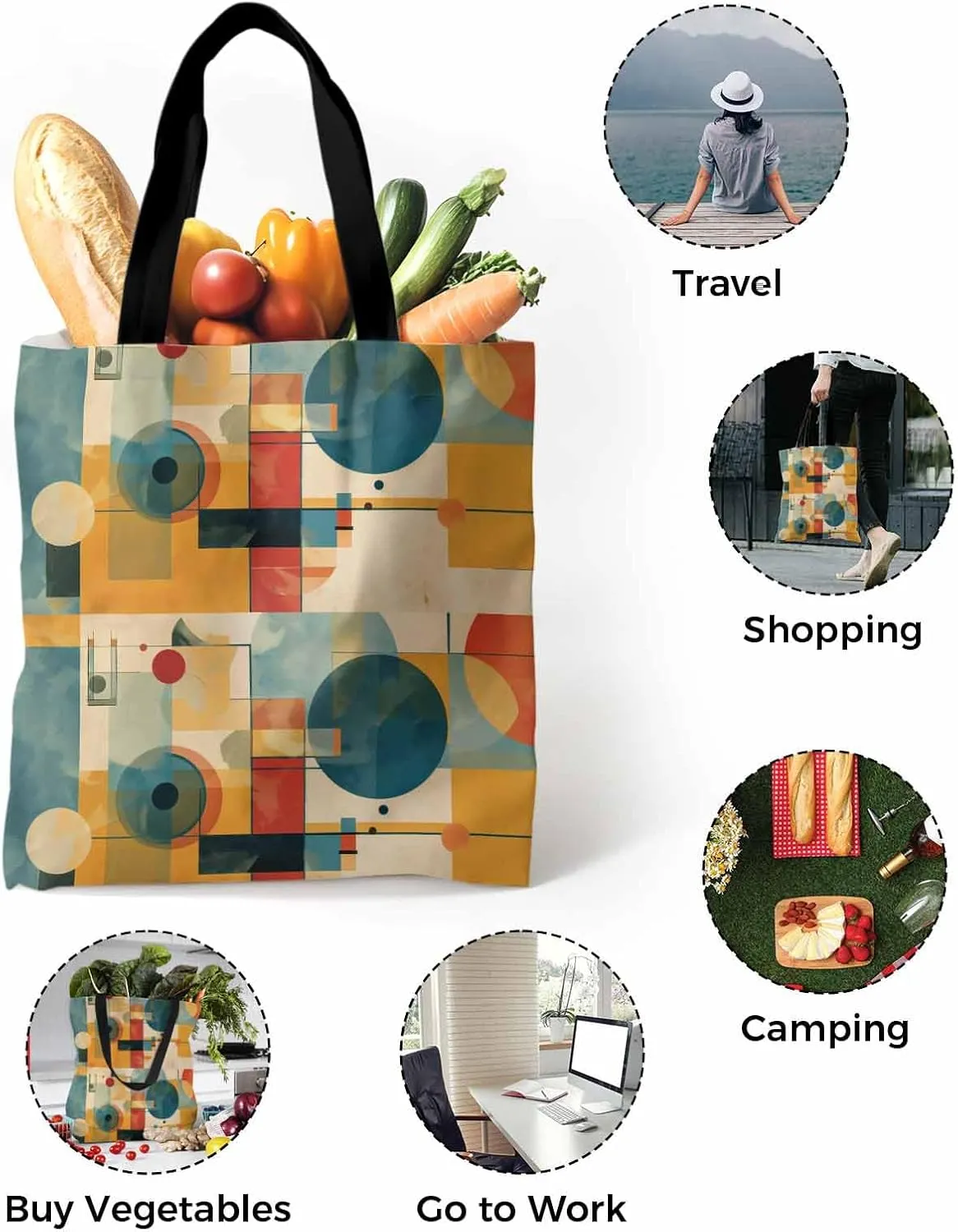 Canvas Tote Bag Retro Abstract Oil Painting Impressionist Design Reusable Grocery Shopping Bags Shoulder Bag for Gym Work