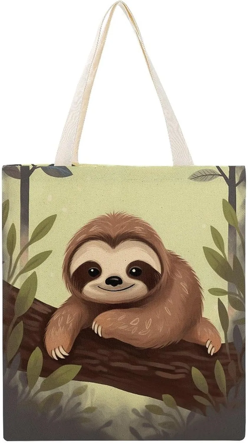 Canvas Tote Bag,Cute Sloth Reusable Grocery Bags,canvas Handbags,canvas Aesthetic Tote Bag for Shopping Travel