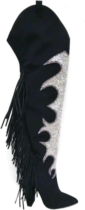 Cape Robbin SORAYA POWER TRIP FRINGE WESTERN THIGH HIGH BOOTS- BLACK