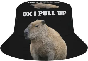 Capybara Ok I Pull Up Men's Women's Bucket Hat Summer Vacation Travel Beach Sun Hat Packable Lightweight Outdoor Hat
