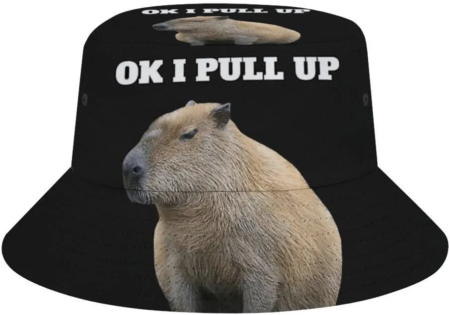 Capybara Ok I Pull Up Men's Women's Bucket Hat Summer Vacation Travel Beach Sun Hat Packable Lightweight Outdoor Hat