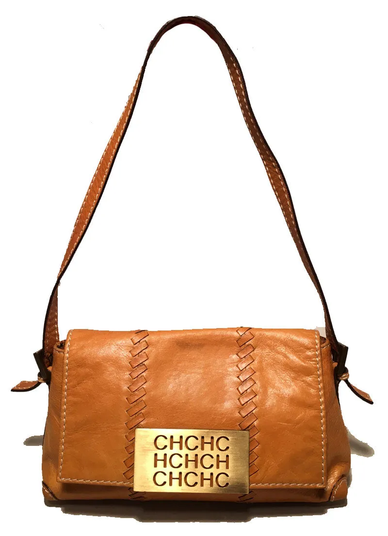 Carolina Herrera Tan Leather Mini Handbag Baguette