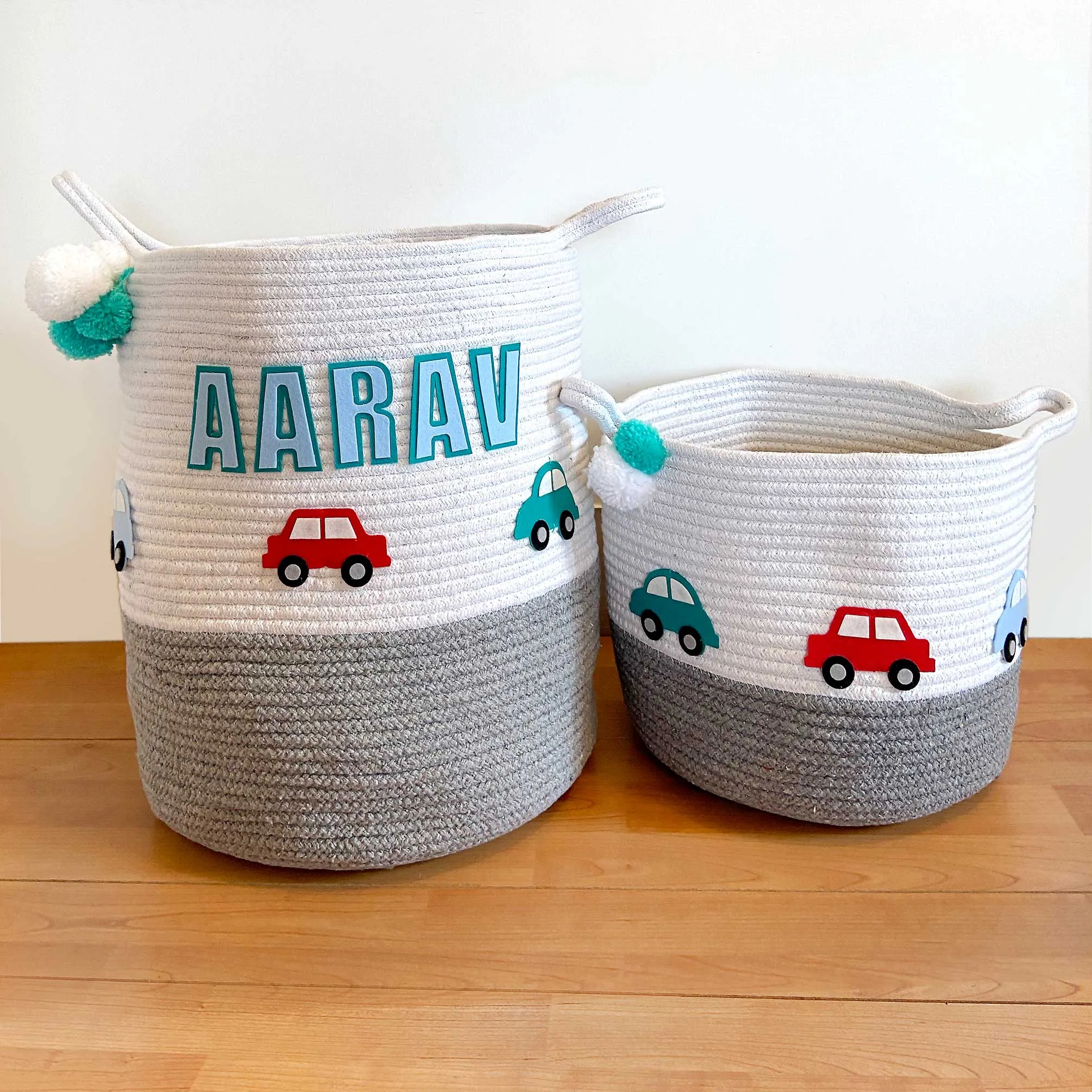Cars Grey Cotton Rope Basket- Set of 2