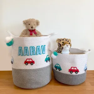 Cars Grey Cotton Rope Basket- Set of 2