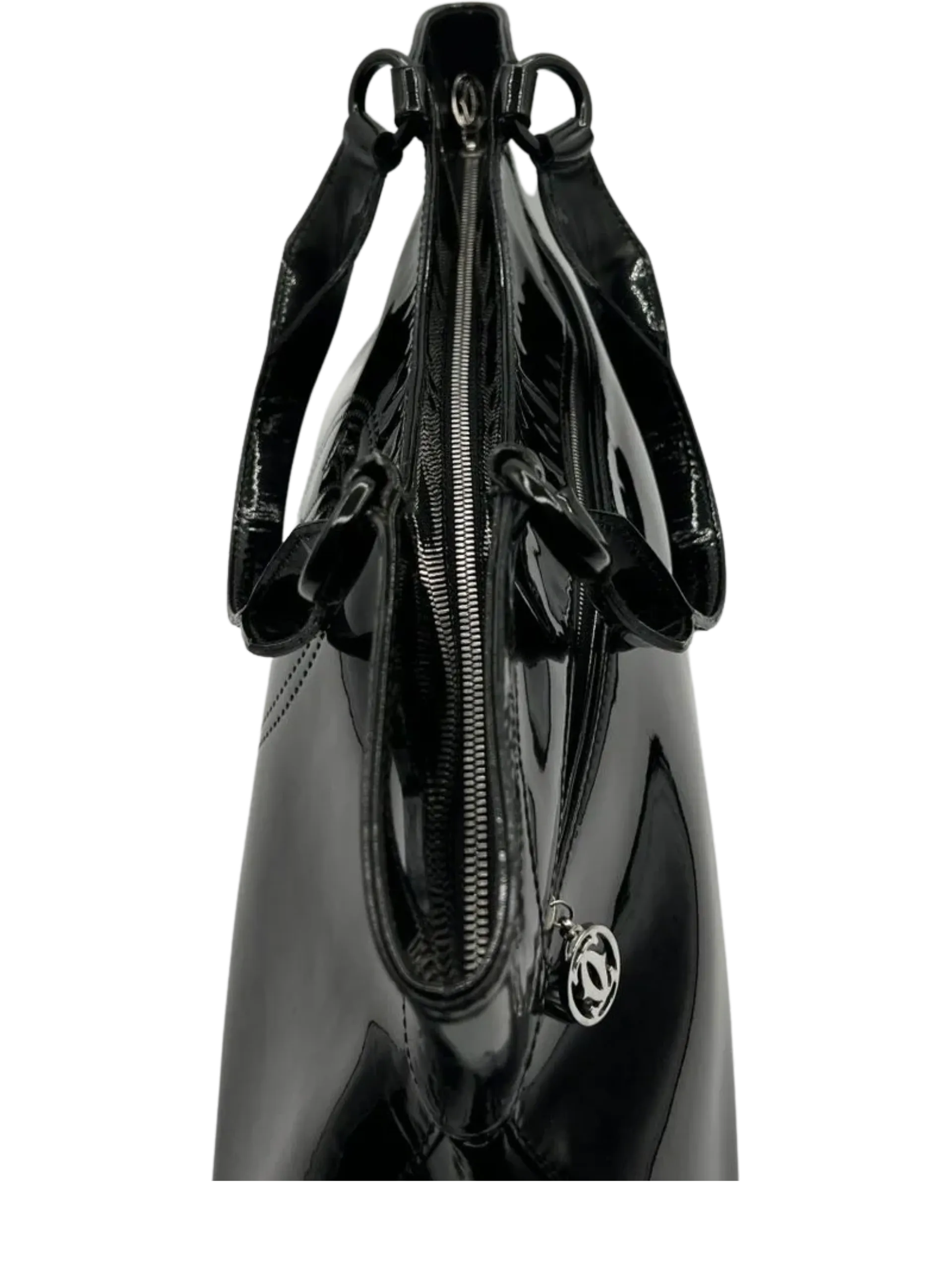 Cartier Large Handbag in Black Patent Leather