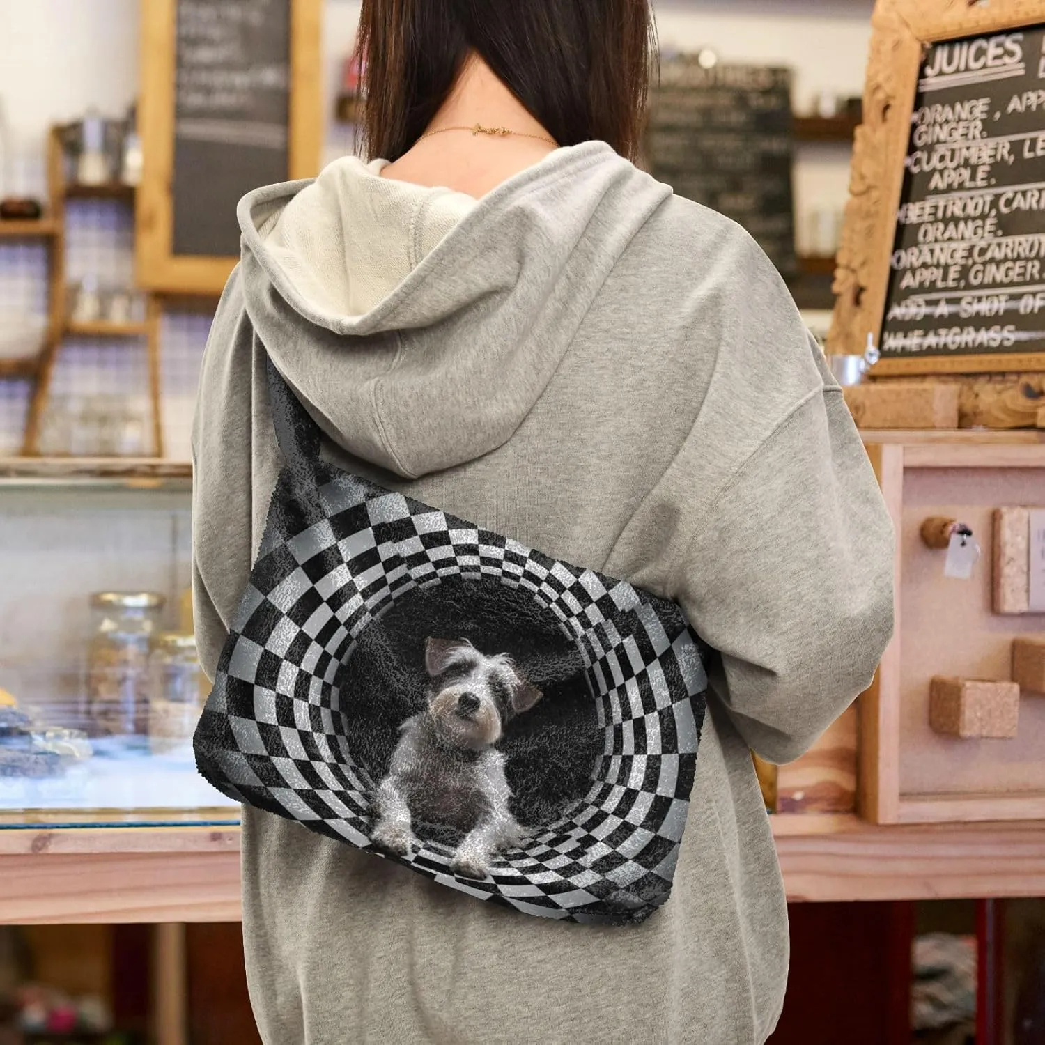Cartoon Probe Black and White Bulldog Women Shoulder Bag Tote, Plush Tote Bag Women, Womens Outdoor Bag