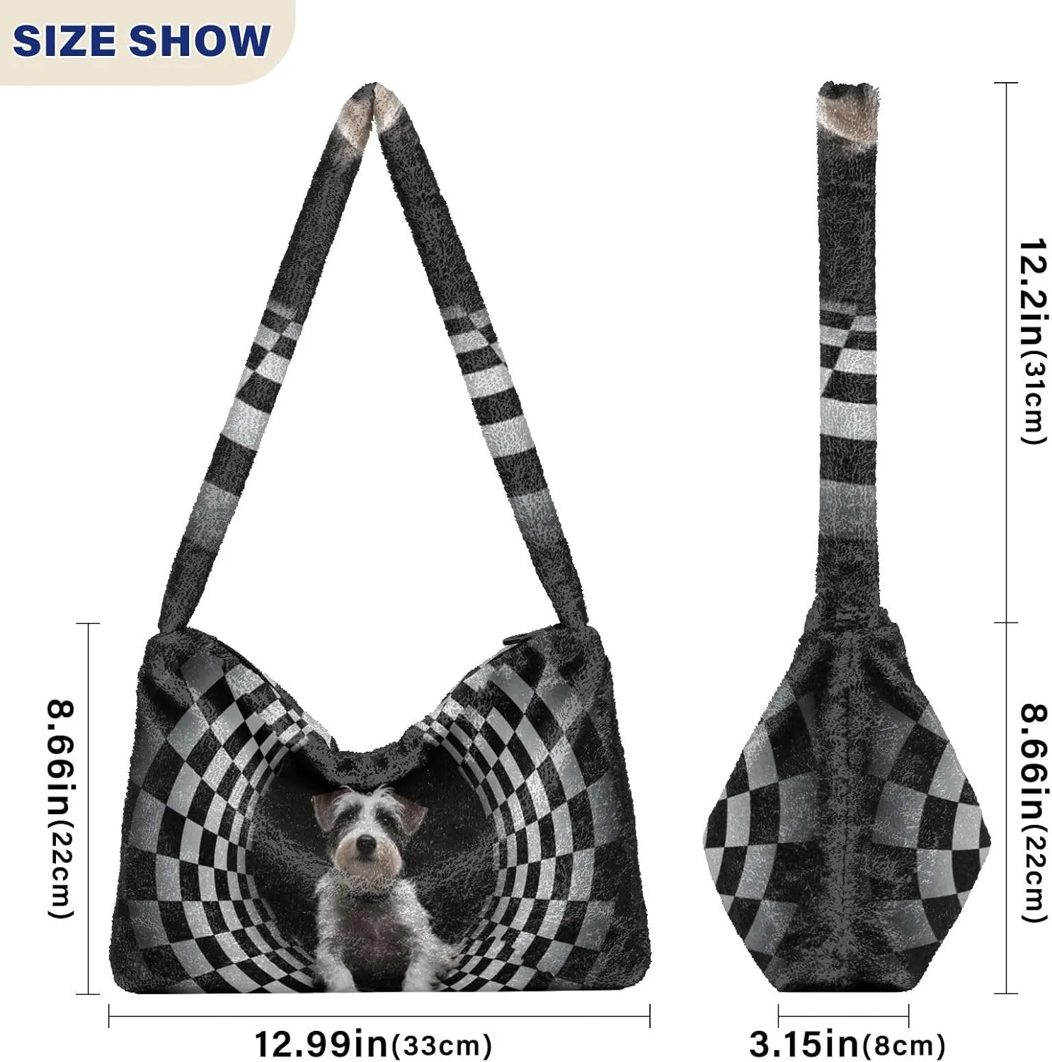Cartoon Probe Black and White Bulldog Women Shoulder Bag Tote, Plush Tote Bag Women, Womens Outdoor Bag