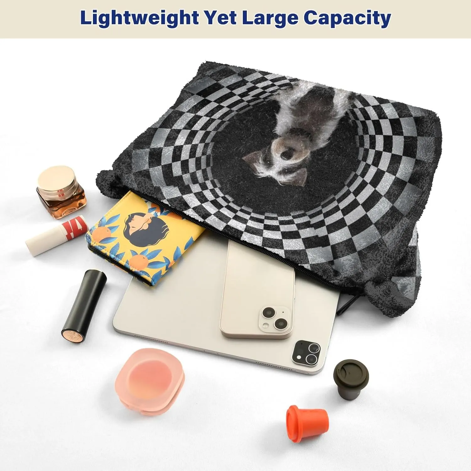 Cartoon Probe Black and White Bulldog Women Shoulder Bag Tote, Plush Tote Bag Women, Womens Outdoor Bag
