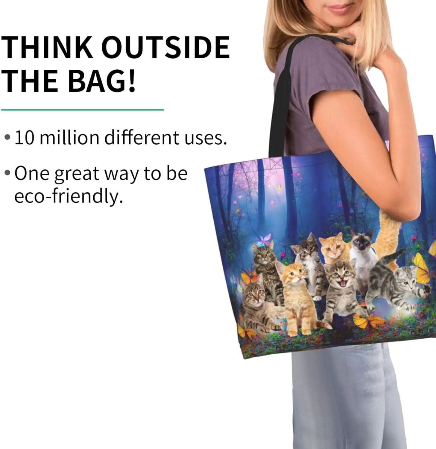 Cat Canvas Tote Bag Cute Cat Shoulder Bag Handbag Cute Animal Casual Cat Grocery Bags Cute Bag for Outdoors