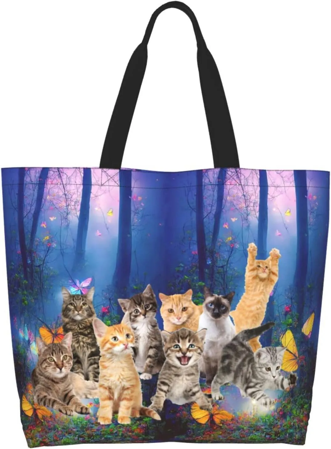 Cat Canvas Tote Bag Cute Cat Shoulder Bag Handbag Cute Animal Casual Cat Grocery Bags Cute Bag for Outdoors