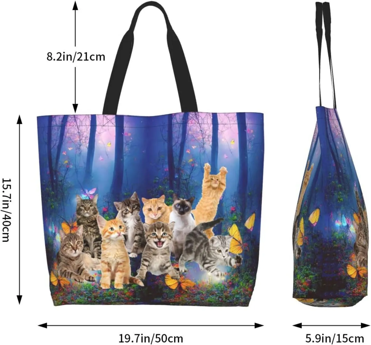 Cat Canvas Tote Bag Cute Cat Shoulder Bag Handbag Cute Animal Casual Cat Grocery Bags Cute Bag for Outdoors