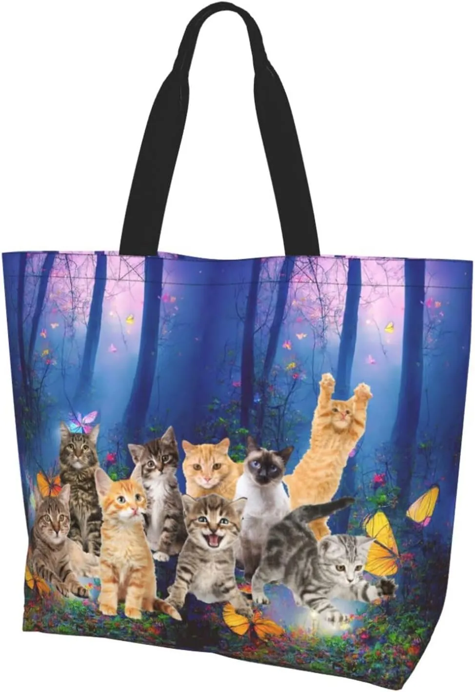 Cat Canvas Tote Bag Cute Cat Shoulder Bag Handbag Cute Animal Casual Cat Grocery Bags Cute Bag for Outdoors