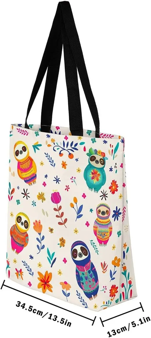 Cat Tote Bag,Cartoon Cat Flowers Canvas Tote Bag