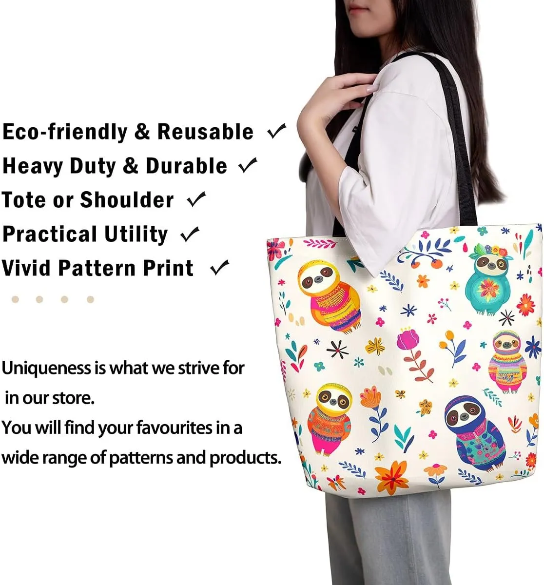 Cat Tote Bag,Cartoon Cat Flowers Canvas Tote Bag