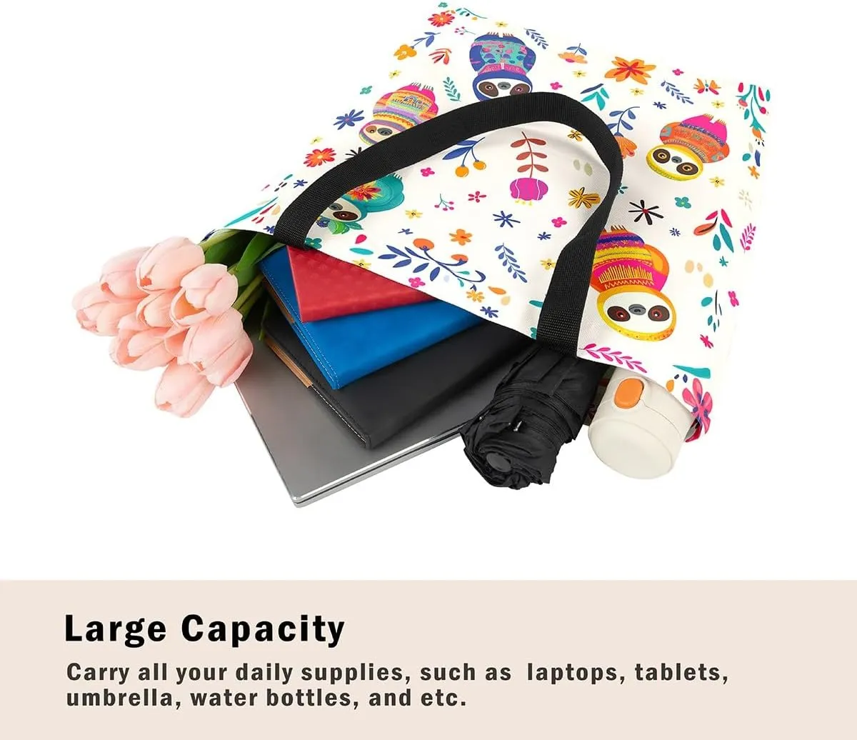 Cat Tote Bag,Cartoon Cat Flowers Canvas Tote Bag