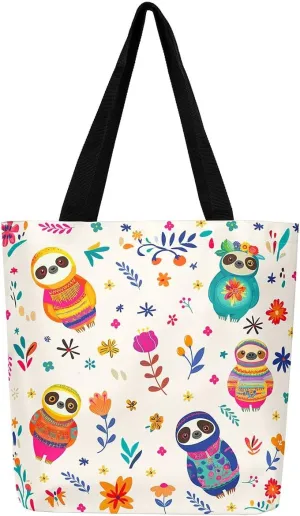 Cat Tote Bag,Cartoon Cat Flowers Canvas Tote Bag