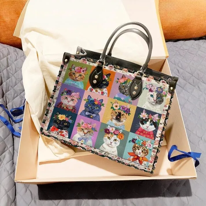 Cat Veganique Leather Tote Bag, Handbag, Work Tote Bags For Women, Office Work