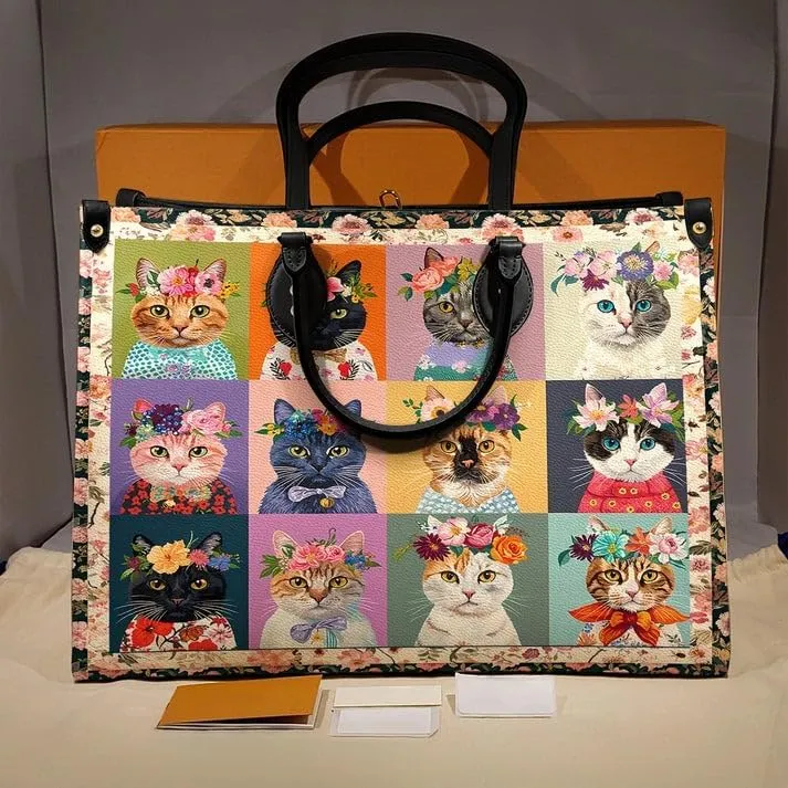 Cat Veganique Leather Tote Bag, Handbag, Work Tote Bags For Women, Office Work