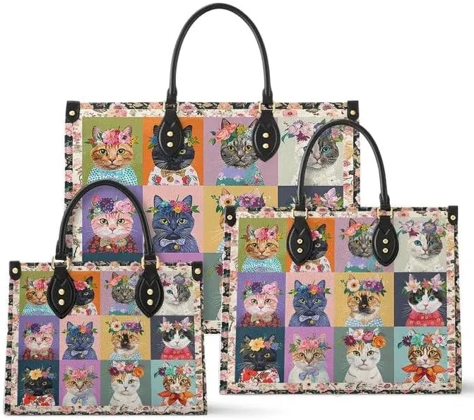 Cat Veganique Leather Tote Bag, Handbag, Work Tote Bags For Women, Office Work