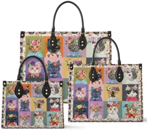 Cat Veganique Leather Tote Bag, Handbag, Work Tote Bags For Women, Office Work