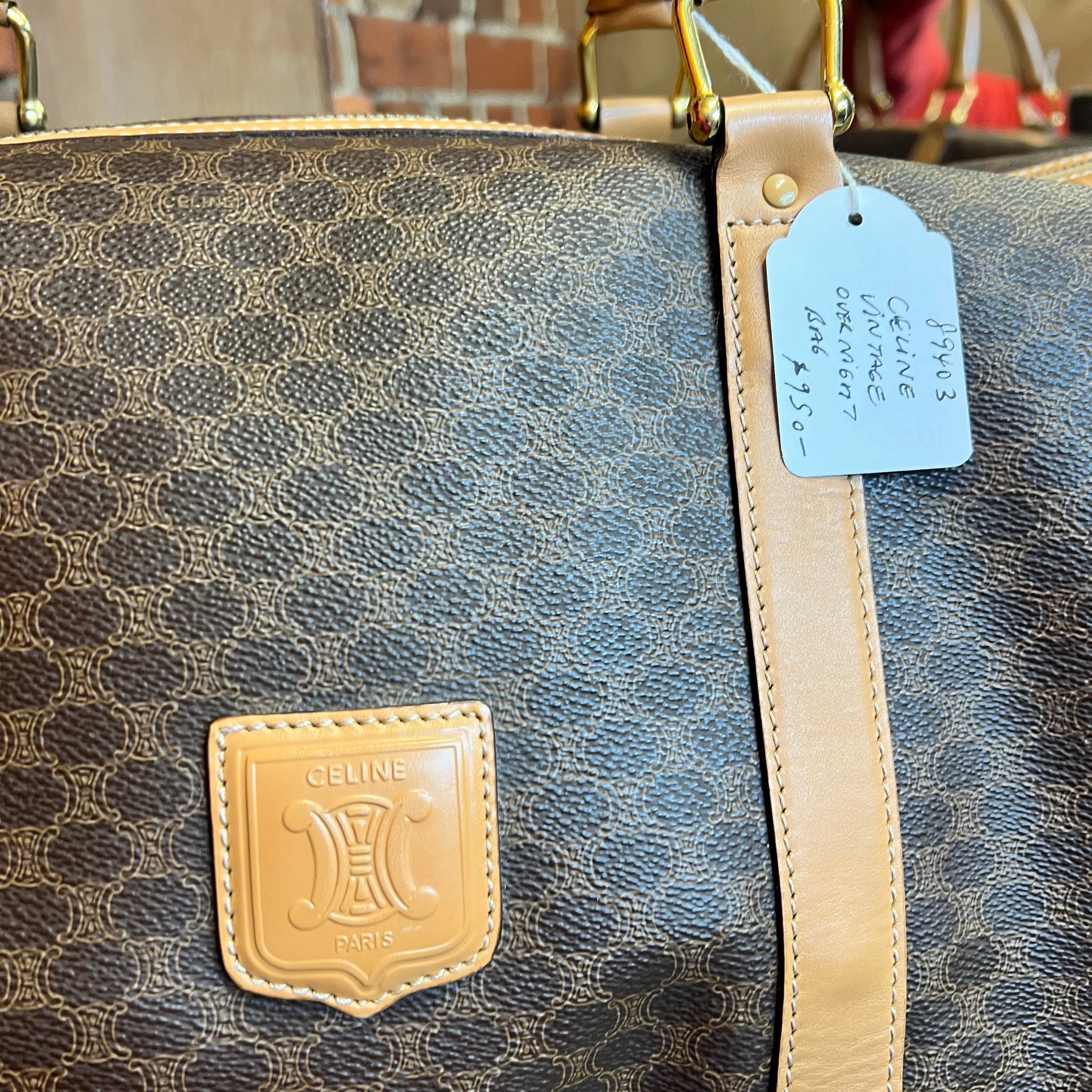 CELINE Monogrammed leather overnight bag