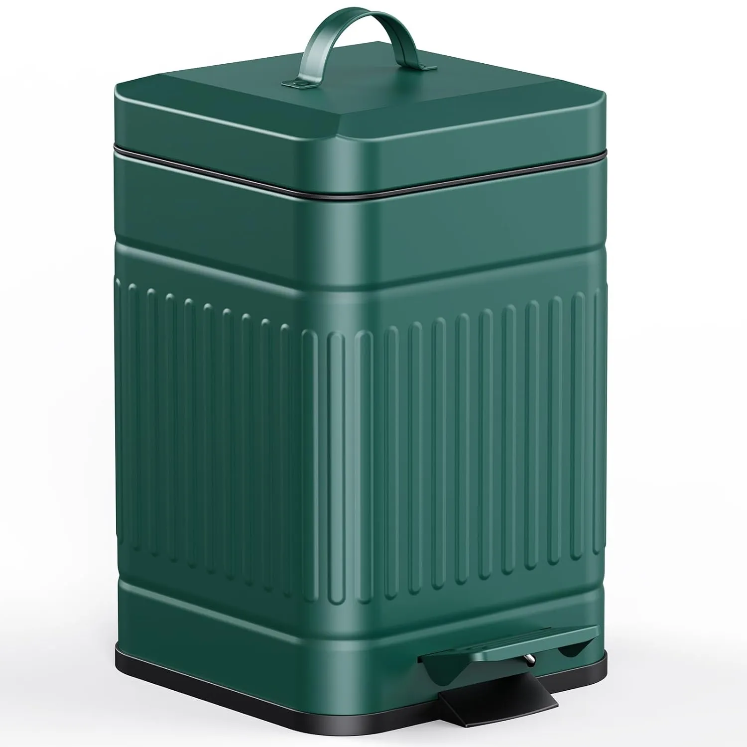CEROELDA Small Trash Can with Lid-5L/1.3 Gal,Stainless Steel Outdoor Dog Poop Garbage Can-Farmhouse Retro Metal Waste Bin w/Step Pedal for Bathroom Bedroom Office-Soft Close-Green