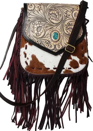 CHALLENGER Women's Cowhide Western Floral Tooled Leather Shoulder Purse Handbag 18RAH20
