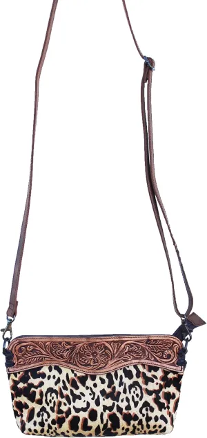 CHALLENGER Women's Hair-On Western Rodeo Fashion Cowhide Genuine Leather Floral Tooled Shoulder Bag Purse 27FK77LPD