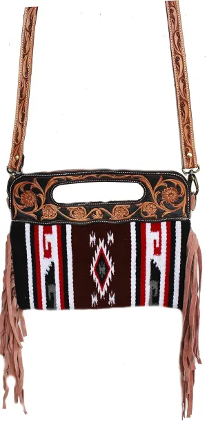 CHALLENGER Women's Woven Floral Tooled Western Leather Shoulder Purse Hand Bag 103HR18