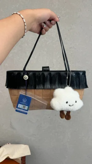 Chanel Fringe Beige and Black Suede and Leather Top Handle Bag