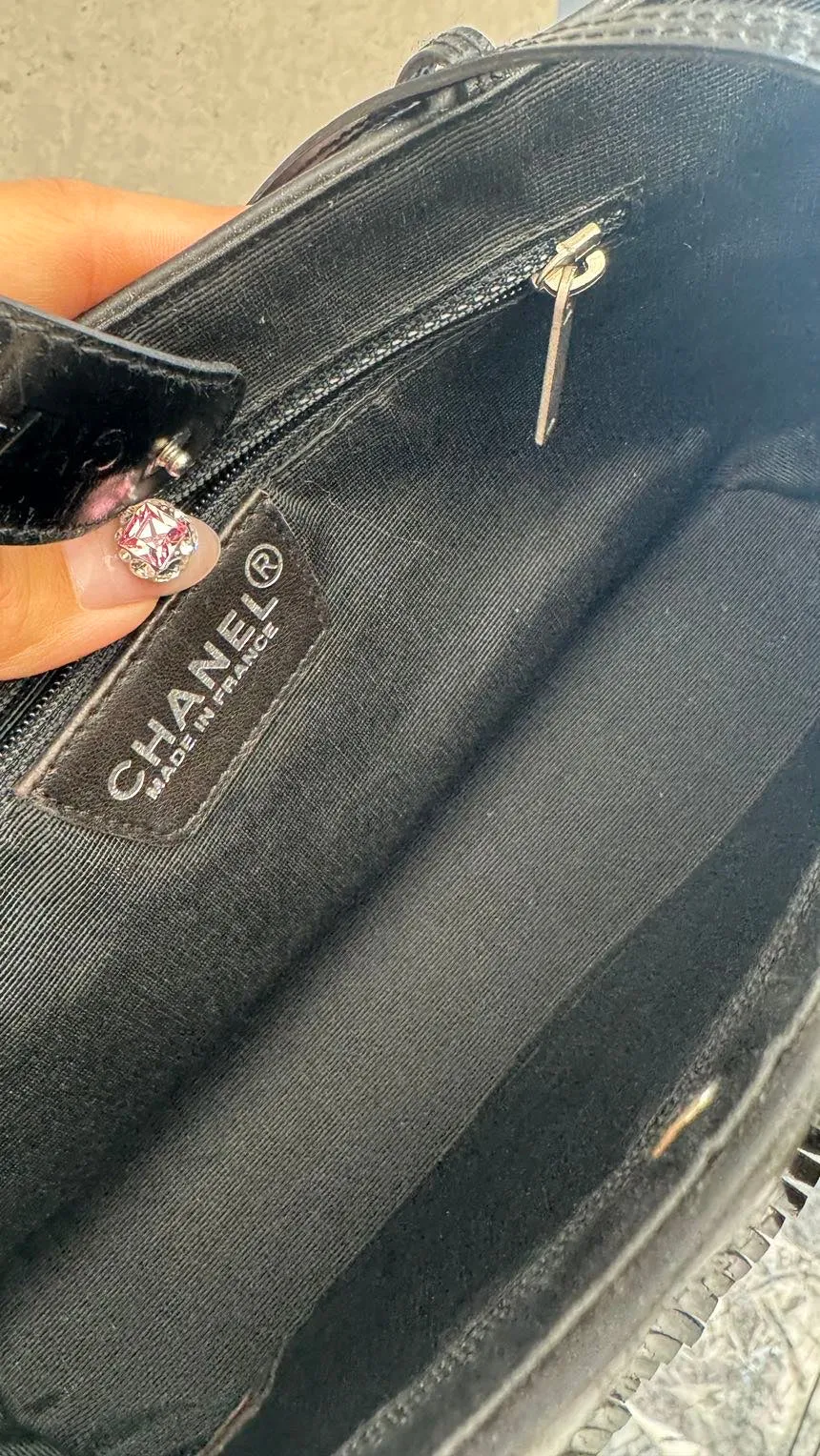 Chanel Fringe Beige and Black Suede and Leather Top Handle Bag