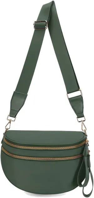 Checkered Crossbody Bum Bag for Women Nylon Checkereds Crossbody Bag Spacious Checkered Purse Bum Bag (Bean Green-A)