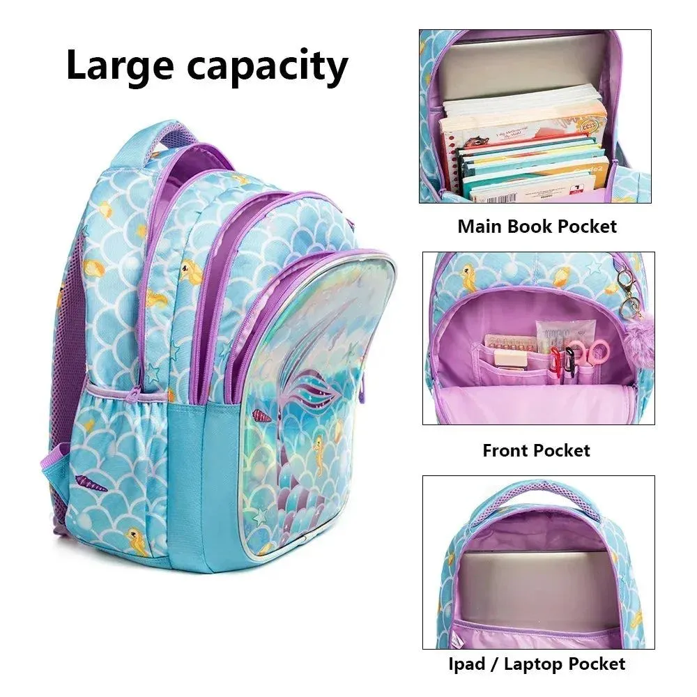 Childrens School Backpack Set with Lunch Bag Pencil Case Waterproof School Bags for Girls Mermaid Backpack Child Girl Book Bag