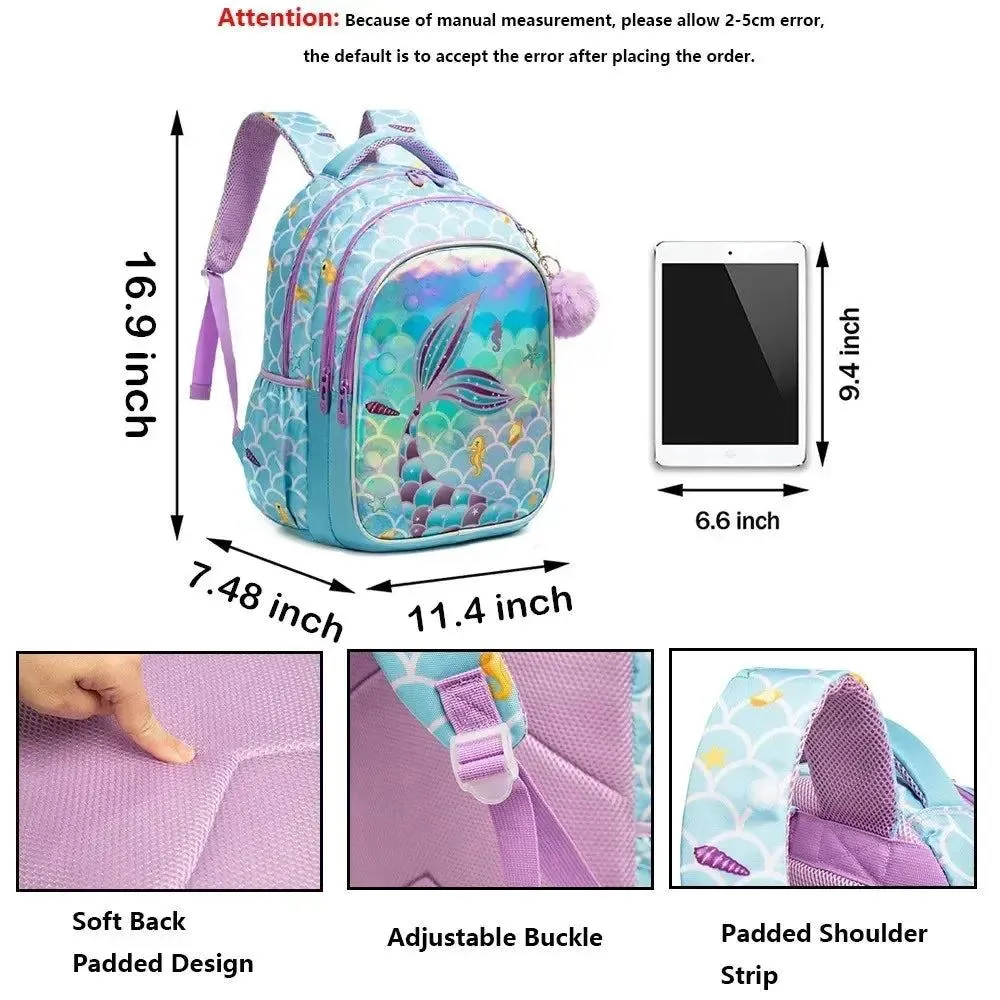 Childrens School Backpack Set with Lunch Bag Pencil Case Waterproof School Bags for Girls Mermaid Backpack Child Girl Book Bag