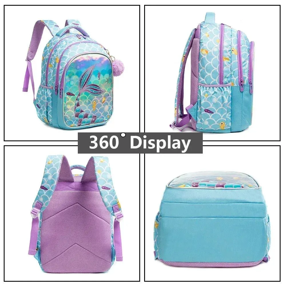 Childrens School Backpack Set with Lunch Bag Pencil Case Waterproof School Bags for Girls Mermaid Backpack Child Girl Book Bag